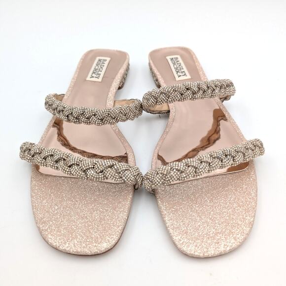 Badgley Mischka Femme Embellished Flat Sandal Women's Soft Gold Size US8 EU39 - Picture 2 of 12